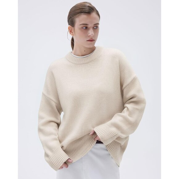 Women Cashmere Blend Oversized Crew Neck Sand Soft Warm Pullover Sweater - Picture 2 of 5